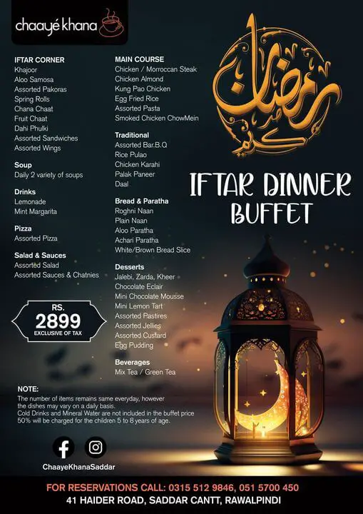 Chaaye Khana Saddar iftar buffet menu